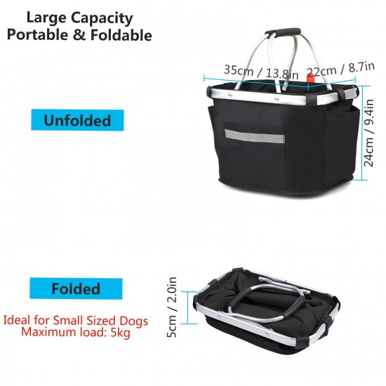 Collapsible Bike Basket Bicycle Handlebar Front Basket Pet Carrier Bag for Shopping Commuting