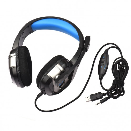 USB Wired Gaming Headset Stereo Surround Sound Headphone with Noise Cancelling Mic 50mm Drivers 3.5mm Volume Control for PC Laptop