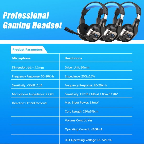 USB Wired Gaming Headset Stereo Surround Sound Headphone with Noise Cancelling Mic 50mm Drivers 3.5mm Volume Control for PC Laptop