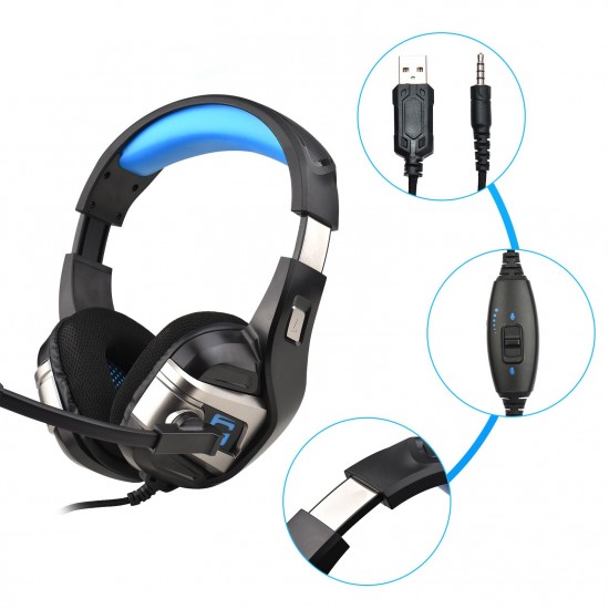 USB Wired Gaming Headset Stereo Surround Sound Headphone with Noise Cancelling Mic 50mm Drivers 3.5mm Volume Control for PC Laptop