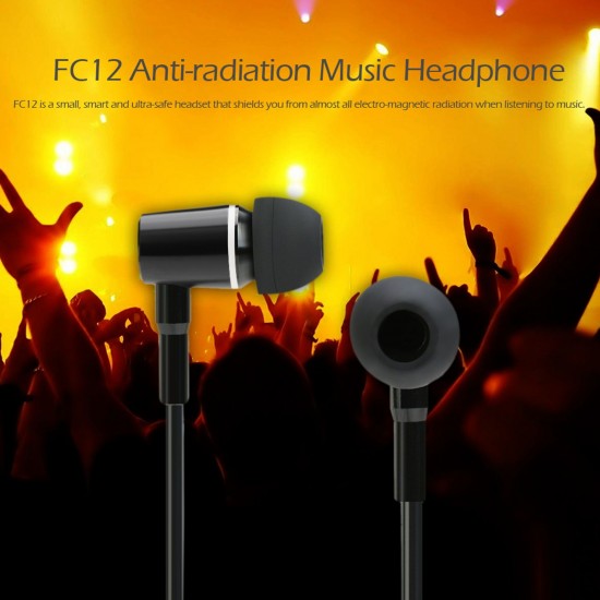 FC12 Stereo Music Headset Air Tube 3.5mm Anti-radiation Earphone In-ear Headphone Radiation Free Noise Reduction Line Control with Mic Black for Smart Phones Desktop Notebook Tablet PC