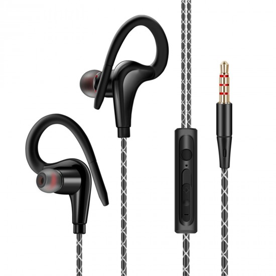 S760 Wired In-ear Waterproof Earphones Ear Hook Earbuds Stereo Super Bass Headphones Sport Headset with Mic Black