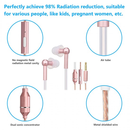 FC31 Air Tube Anti-radiation In-ear Headphones 3.5mm Wired Music Headset Radiation Free Earphone Noise Reduction Line Control with Mic