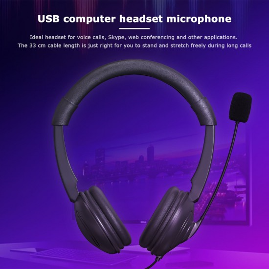 USB Wired Headset with Noise Cancelling Microphone On Ear Computer Headphone Call Center Earphone Volume Control Speaker Mic Mute Adjustable Headband