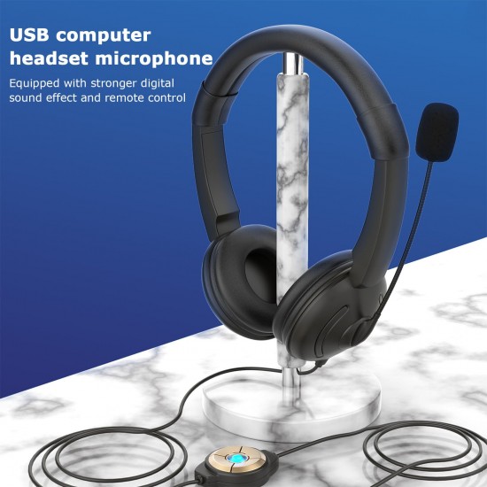 USB Wired Headset with Noise Cancelling Microphone On Ear Computer Headphone Call Center Earphone Volume Control Speaker Mic Mute Adjustable Headband