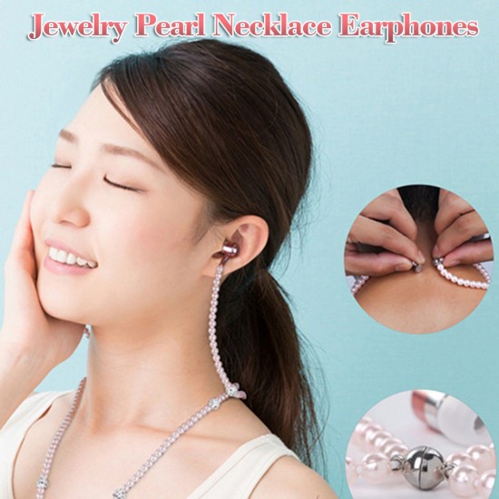 Jewelry Pearl Necklace Stereo Earphones with Microphone 3.5mm In-ear Headphone Wired Headset Earbuds for Phone Girls