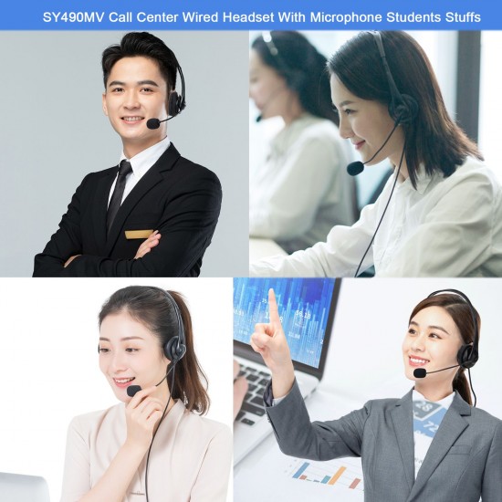 SY490MV Call Center Wired Headset 3.5MM Plug With Microphone Telephone Operator Headphone Noise Canceling for Computer Phones Desktop Boxes