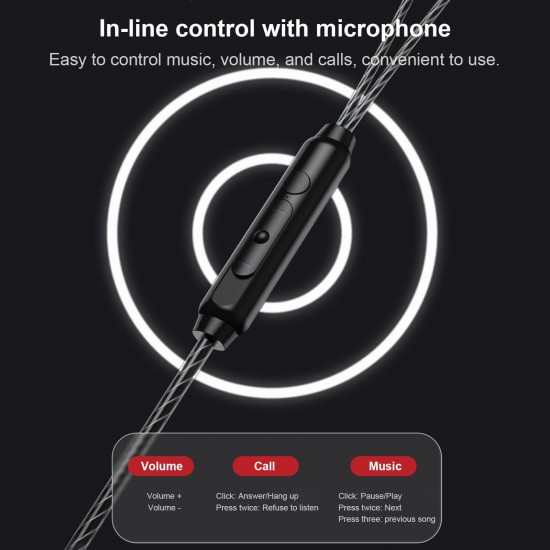 F5 6D Earphone 3.5mm Sport Headphones Stereo Bass Metal Wired Gaming Earphones with Mic In-Ear Headset