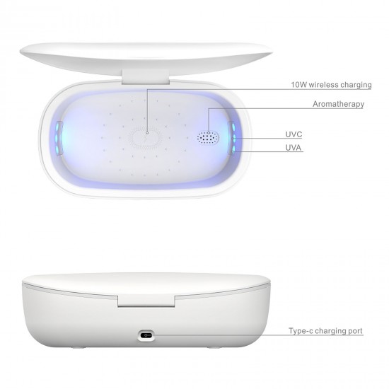 3-in-1 UV Disinfection Box QC3.0 Wireless Fast Charger Aromatherapy Portable UV Lamp Ultraviolet Sterilizer Cleaner for Face Cover Phone Jewelry Sock