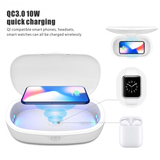 3-in-1 UV Disinfection Box QC3.0 Wireless Fast Charger Aromatherapy Portable UV Lamp Ultraviolet Sterilizer Cleaner for Face Cover Phone Jewelry Sock