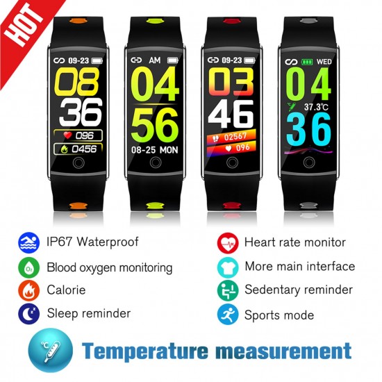 Smart Watch, Fitness Tracker, Smart Sports Bracelet, Body Temperature / PR Pulse Rate / SpO2 Blood Oxygen Sensor Saturation / Blood Pressure Monitoring, Step Calorie Counter Sleep Monitoring, IP67 Waterproof Smart Bracelet