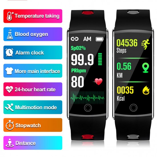 Smart Watch, Fitness Tracker, Smart Sports Bracelet, Body Temperature / PR Pulse Rate / SpO2 Blood Oxygen Sensor Saturation / Blood Pressure Monitoring, Step Calorie Counter Sleep Monitoring, IP67 Waterproof Smart Bracelet