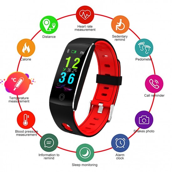 Smart Watch, Fitness Tracker, Smart Sports Bracelet, Body Temperature / PR Pulse Rate / SpO2 Blood Oxygen Sensor Saturation / Blood Pressure Monitoring, Step Calorie Counter Sleep Monitoring, IP67 Waterproof Smart Bracelet