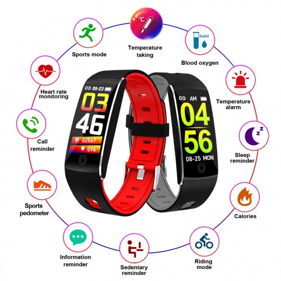 Smart Watch, Fitness Tracker, Smart Sports Bracelet, Body Temperature / PR Pulse Rate / SpO2 Blood Oxygen Sensor Saturation / Blood Pressure Monitoring, Step Calorie Counter Sleep Monitoring, IP67 Waterproof Smart Bracelet