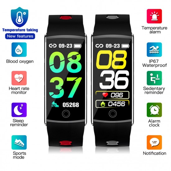 Smart Watch, Fitness Tracker, Smart Sports Bracelet, Body Temperature / PR Pulse Rate / SpO2 Blood Oxygen Sensor Saturation / Blood Pressure Monitoring, Step Calorie Counter Sleep Monitoring, IP67 Waterproof Smart Bracelet