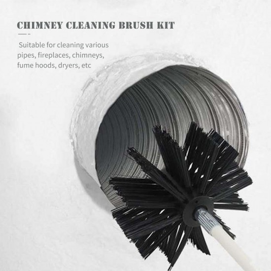 Chimney Cleaning Brush Kit 9PCS Poles with Nylon Brush Head Duct Vent Cleaning Set Chimney Sweep Kit Flexible Chimney Brushes for Fireplace Dryer Vent