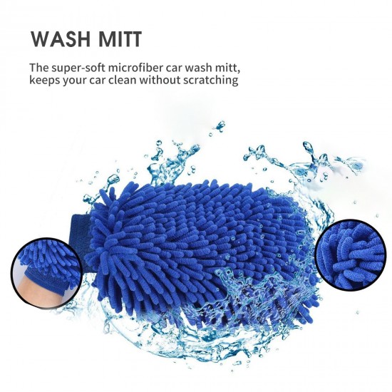 15PCS Car Wash Cleaning Tools Set With Folding Bucket Wash Mitt Sponge Towels Tire Brush Window Scraper Duster for Auto Interior Exterior Care Cleaning Car Detailing Set