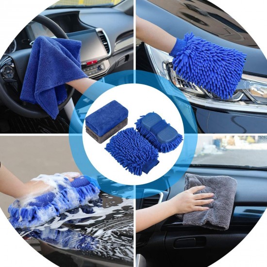 15PCS Car Wash Cleaning Tools Set With Folding Bucket Wash Mitt Sponge Towels Tire Brush Window Scraper Duster for Auto Interior Exterior Care Cleaning Car Detailing Set