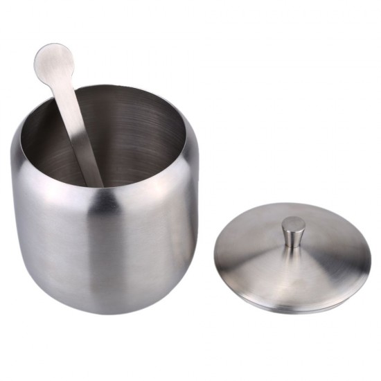 Stainless Steel Drum Shaped Cruet Seasoning Pot Sugar Coffee Can Container with Spoon Kitchen Tool