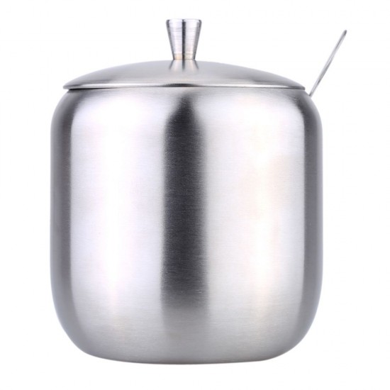 Stainless Steel Drum Shaped Cruet Seasoning Pot Sugar Coffee Can Container with Spoon Kitchen Tool