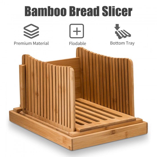 Bamboo Bread Slicer with Cutting Board Foldable Adjustable Bread Slicer For Homemade Bread Loaf Cakes