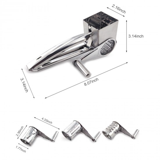 Manual Rotary Cheese Grater Stainless Steel Handheld Rotary Slicer Shredding Grinder for Grating Hard Cheese Chocolate Nuts Party Dessert Restaurant Kitchen Gadgets