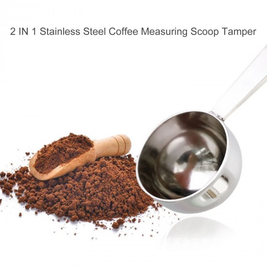 2 IN 1 Stainless Steel Coffee Measuring Scoop Tamper Espresso Coffee Bean Hammer Spoon Coffee & Tea Tools Measuring Tamping Scoop for Cafe Shop Home Kitchen Office