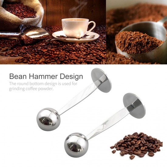 2 IN 1 Stainless Steel Coffee Measuring Scoop Tamper Espresso Coffee Bean Hammer Spoon Coffee & Tea Tools Measuring Tamping Scoop for Cafe Shop Home Kitchen Office