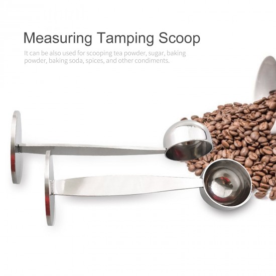 2 IN 1 Stainless Steel Coffee Measuring Scoop Tamper Espresso Coffee Bean Hammer Spoon Coffee & Tea Tools Measuring Tamping Scoop for Cafe Shop Home Kitchen Office