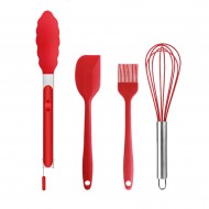 4 PCS Silicone Kitchen Utensils Set Egg Whisk Angled Spatula Oil Brush Food Tong Heat Resistant Cooking Wares Scratch-free Kitchen Baking Utensils Easy to Clean for Home Restaurants Hotels