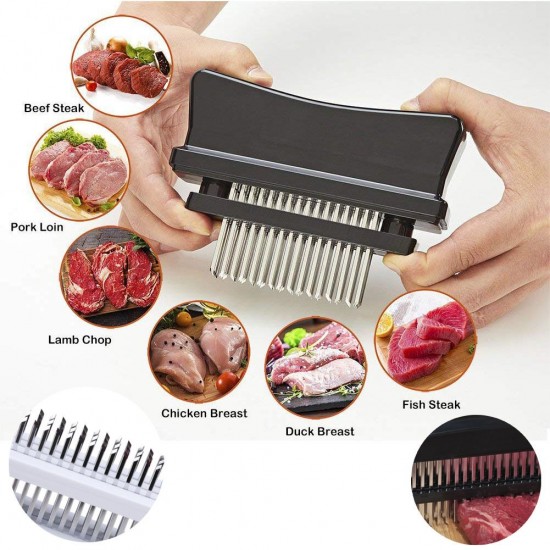 Meat Tenderizer with 48 Stainless Steel Needle Blades Meat Tenderizing and Marinate Tool Kitchen Tenderizers Cooking Grilling BBQ Marinade Flavor Maximizer