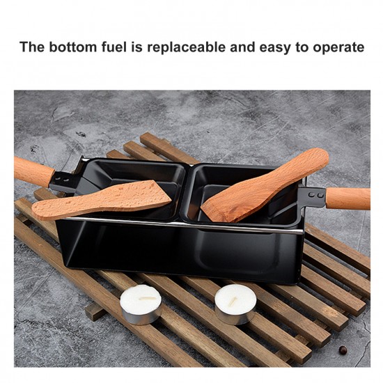 Cheese Raclette Set Cheese Melter Pan Non-Stick Raclette Grill Set Portable Candlelight Raclette with Spatula Home Metal Kitchen Grilling Tool with Wood Handle