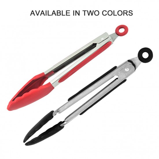 Silicone Kitchen Tongs, Serving Tongs for cooking, High Heat Resistant to 230°C, Stainless Steel Metal Food Tongs with Non-Stick Silicone Tips(16 inch,Red)