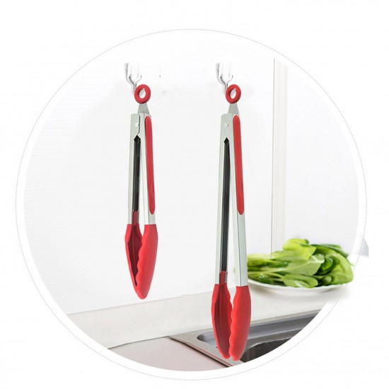 Silicone Kitchen Tongs, Serving Tongs for cooking, High Heat Resistant to 230°C, Stainless Steel Metal Food Tongs with Non-Stick Silicone Tips(16 inch,Red)