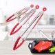 Silicone Kitchen Tongs, Serving Tongs for cooking, High Heat Resistant to 230°C, Stainless Steel Metal Food Tongs with Non-Stick Silicone Tips(16 inch,Red)