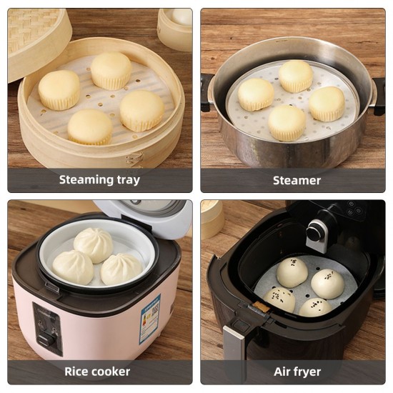 50 pcs Non-stick steamer paper disposable small steamed bun oil paper round steamed Non-stick Mini Steam Paper for Steamed  3.55 inch