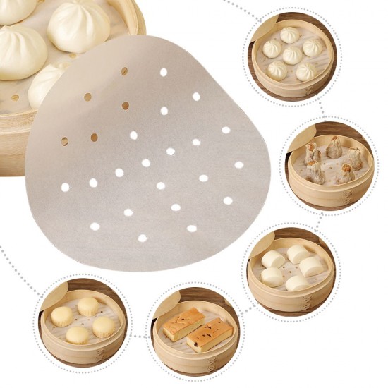 50 pcs Non-stick steamer paper disposable small steamed bun oil paper round steamed Non-stick Mini Steam Paper for Steamed  3.55 inch