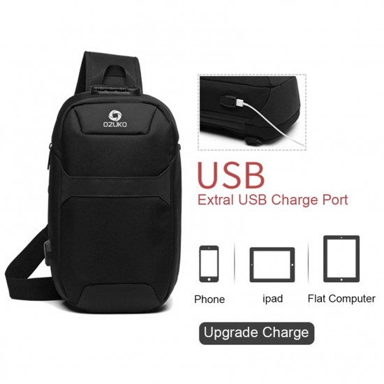 ozuko Portable Fashion Large Capacity Multi-Function Man Chest Bag Waterproof Anti-Theft USB Charge Port Chest Pack With Lock