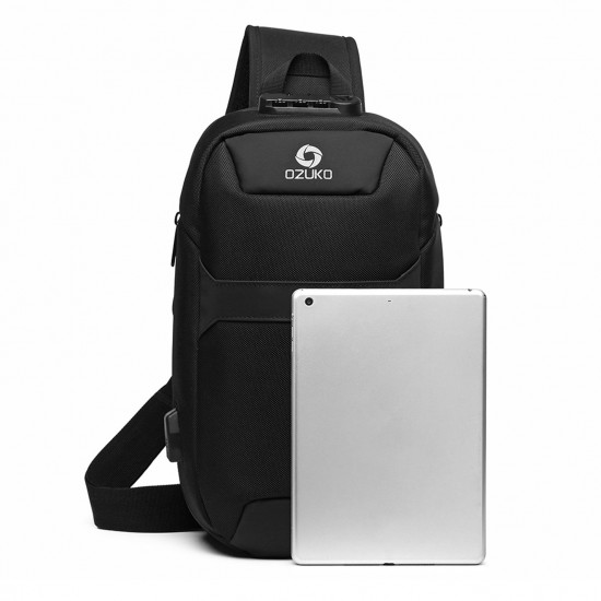 ozuko Portable Fashion Large Capacity Multi-Function Man Chest Bag Waterproof Anti-Theft USB Charge Port Chest Pack With Lock