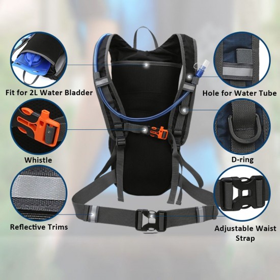 Hydration Pack Outdoor Compact Backpack for 2L Water Bladder Waterproof Multi Pockets Lightweight Cycling Running Hiking Rucksack