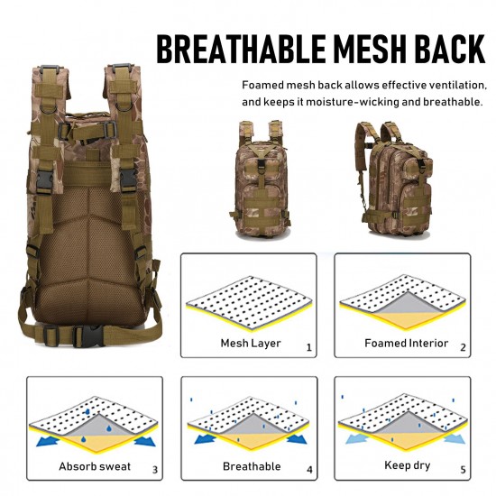 Outdoor Backpack Mountain Hiking Daypack Camouflage Large Capacity Multi Pockets Webbings Rucksacks