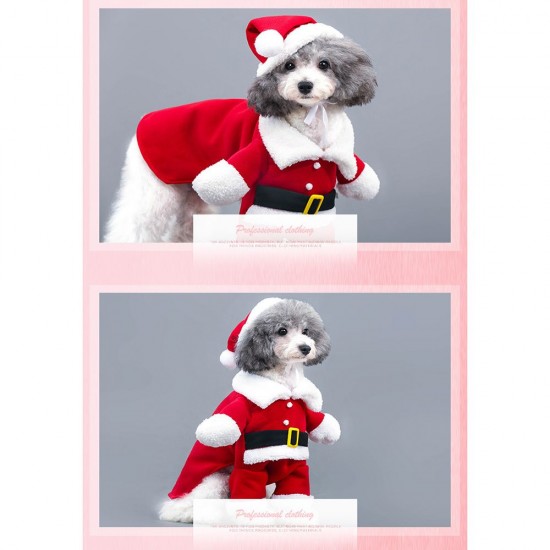 Santa Claus Dog Costume Christmas Pets Clothes Puppy Christmas Coat with Hat Cute Warm Coat Dog Presents