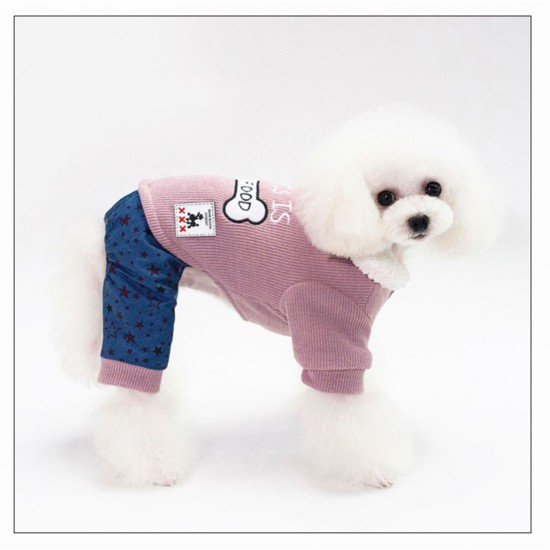 Pet Clothes Dog Sweatshirts Cotton Cat Jackets Soft Warm Winter Dogs Clothes Jumpsuit Star Pattern Button Pet Coat for Small and Medium Pets