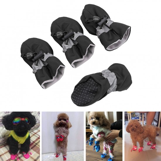 Antiskid Puppy Shoes 4pcs Soft-soled Dog Shoes with Adjustable Drawstring Waterproof Dog Boots Pet Paw Care Protector for Small, Medium Pets Dogs