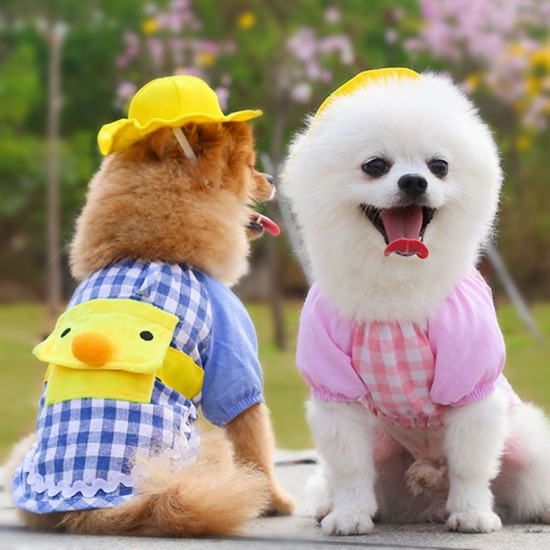 Dog Shirt Pet Plaid Shirts Pet Summer Clothes for Puppy Dogs Duck Cartoon Backpack with Yellow Hat