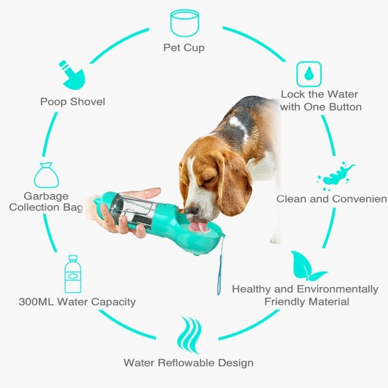 Dog Water Bottle for Walking Portable Pet Travel Water Dispenser Multi-Functional Water Cup with Poop Shovel