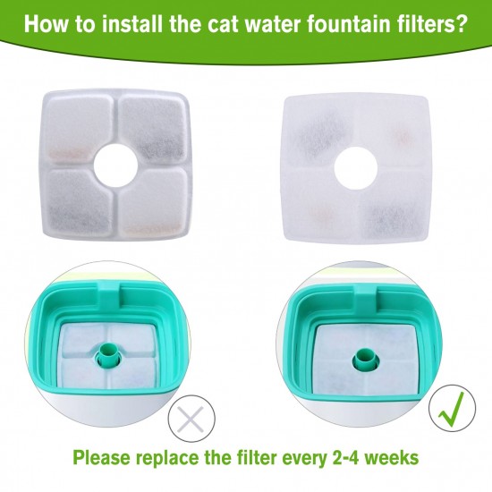 Cat Water Fountain Filters Replacement Filters for 84oz/2.5L Square Filter Space Automatic Pet Water Fountain 12pcs Keep Pets Healthy