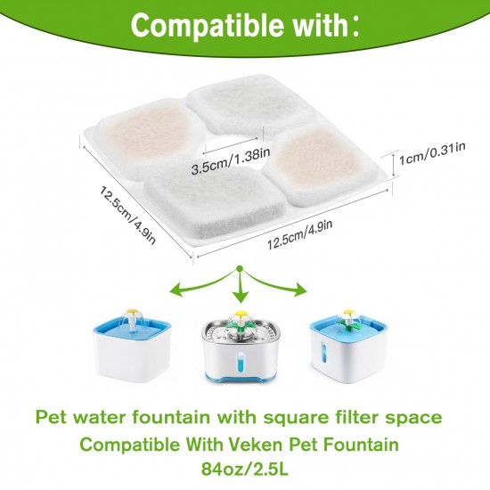 Cat Water Fountain Filters Replacement Filters for 84oz/2.5L Square Filter Space Automatic Pet Water Fountain 12pcs Keep Pets Healthy