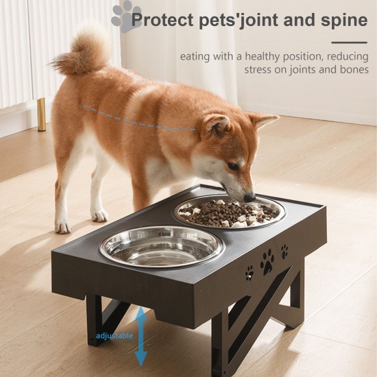 Adjustable Elevated Dog Bowl Table with Double Stainless Steel Bowl Raised Dogs Stand for Cat Pet Antislip Detachable Water Feeder