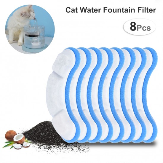 8pcs Filters for 61OZ/1.8L Transparent Cat Water Fountain Filters Pet Fountain Activated Carbon Filter Replacement Filter for Cat Fountain